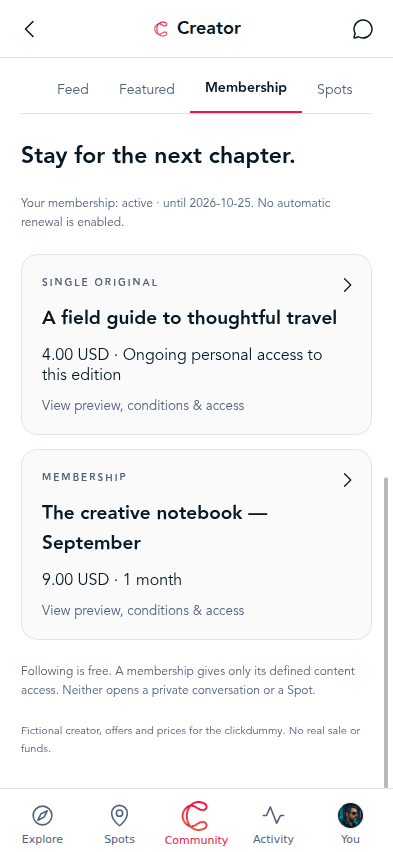 Maya’s membership offer with price, access period and conditions