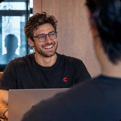 A community member enjoying a conversation