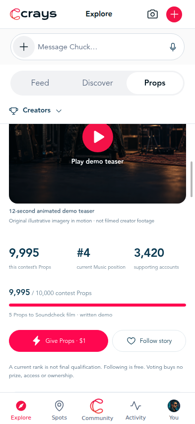 A specific Props contest with its shared goal and progress