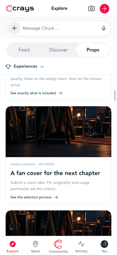 Creator selection inviting fans to contribute a cover