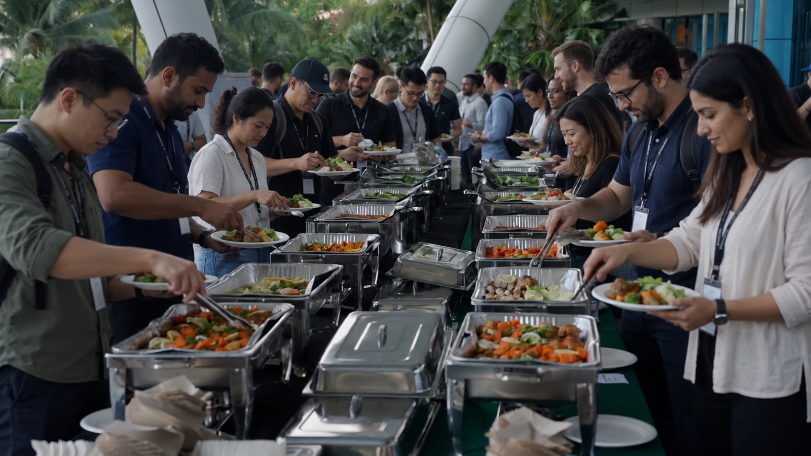 People sharing food and conversation at a gathering